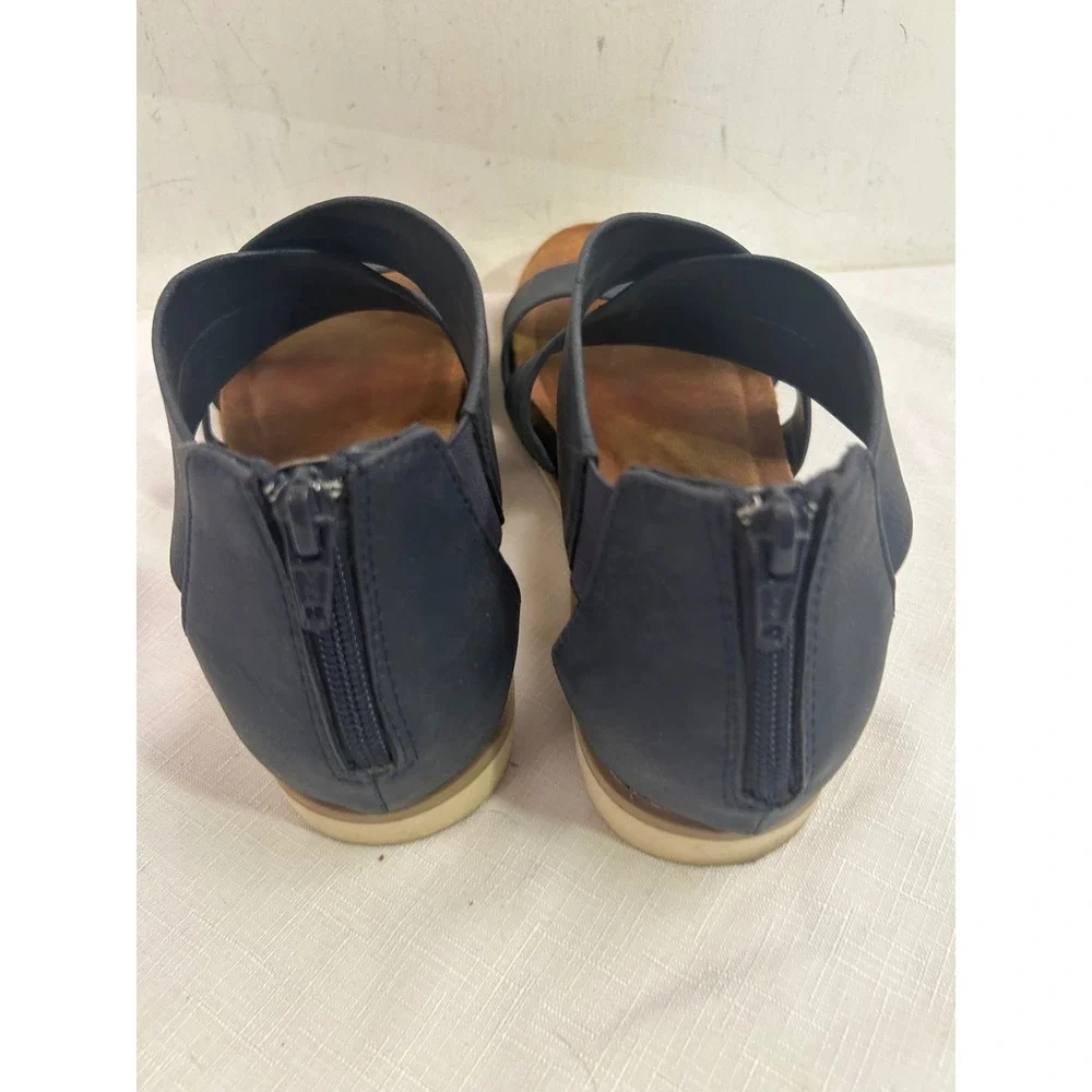 Eurosoft Sandals 9M Navy Blue Strappy Back Zip Comfort Flat Women